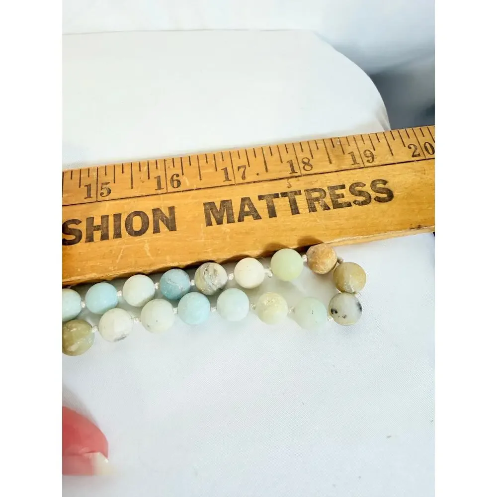 Natural Stone Beaded Necklace Knotted 36”Polished Multi Color Double